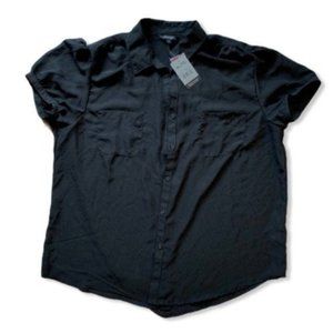 New extra large black sheer button front top